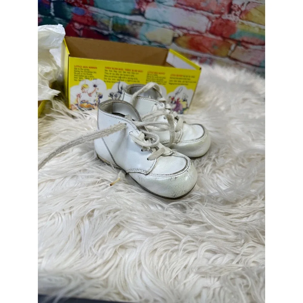 Vintage Mother Goose Banby/Toddler Shoes White Leather High Top Original Box